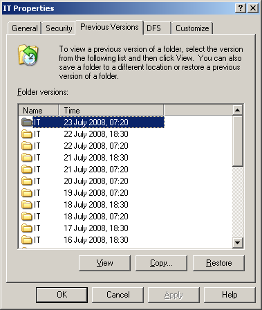 Previous Versions Tab